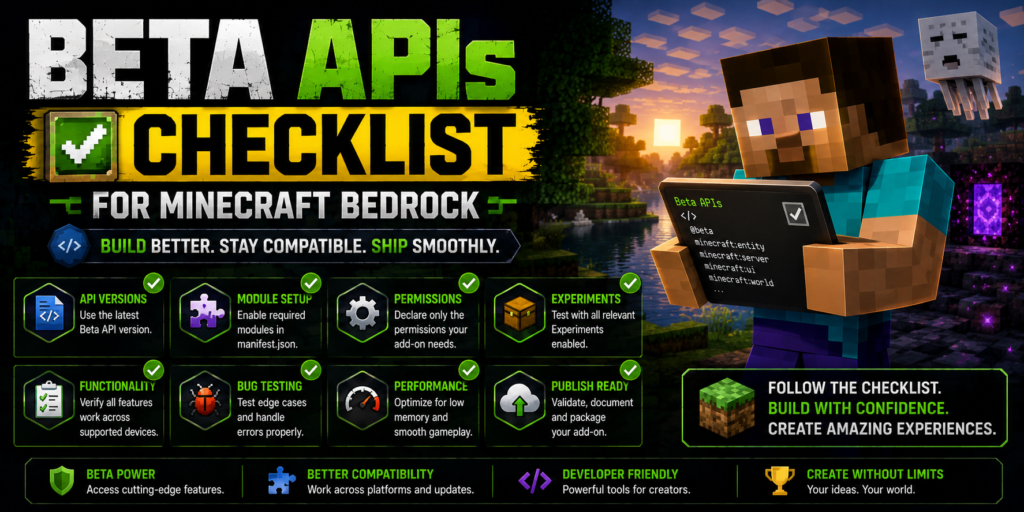 Beta APIs Checklist for Minecraft Bedrock banner image